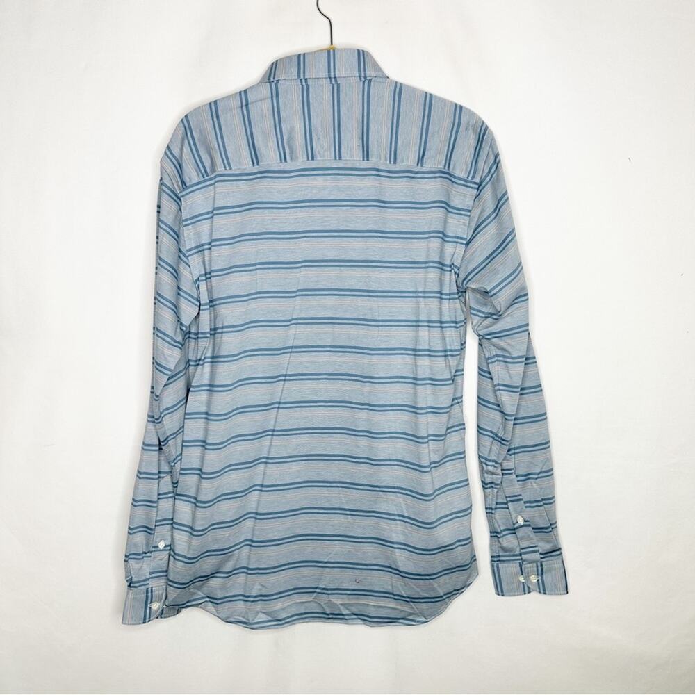 ALTON LANE Walker Oxford Blue Stripe Knit Button Up Shirt NWT in Size Large - Picture 5 of 5